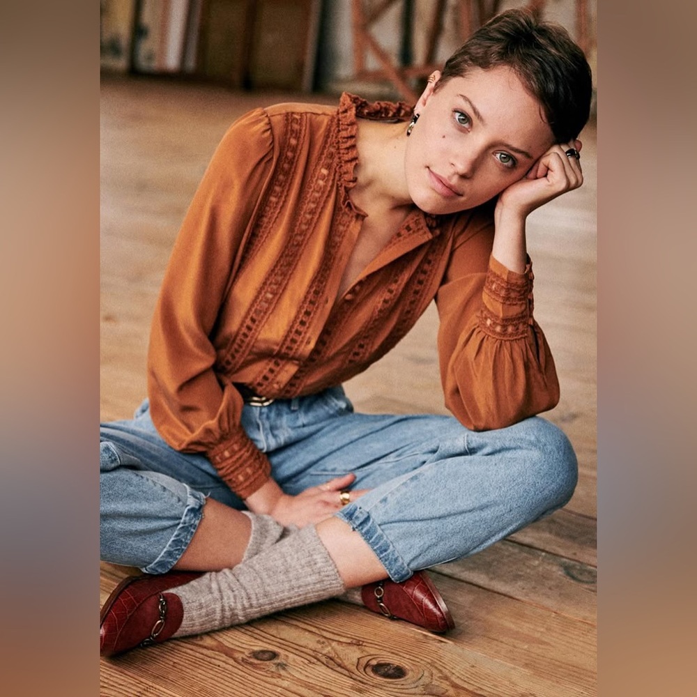 Sézane Anna Silk Blouse in Caramel FR 38 / US 6